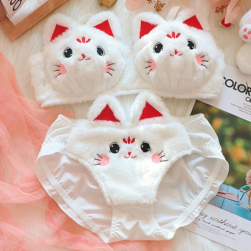 Embroidery Love - Japan Kawaii Plush Women Bra Briefs