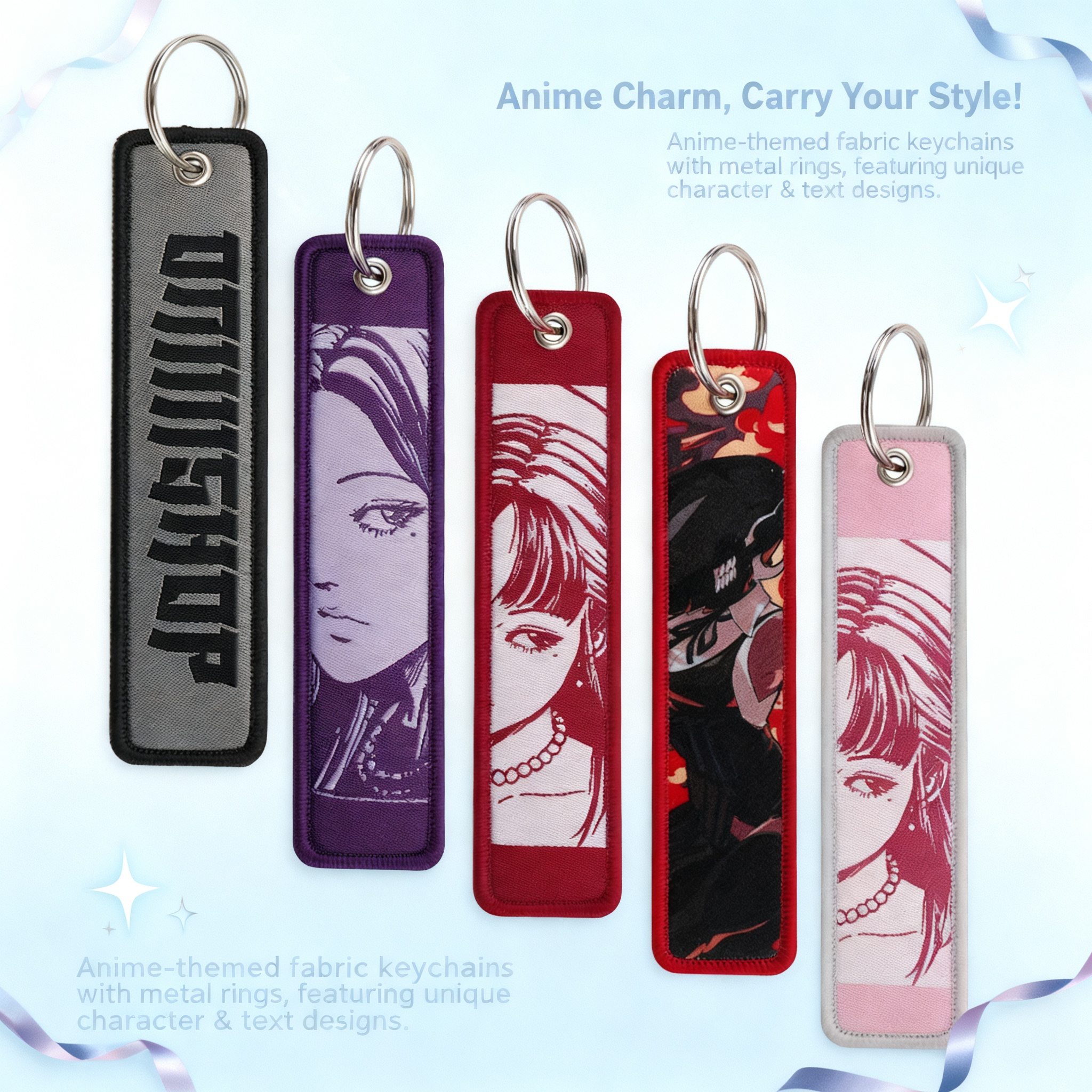 Embroidery Keychain - Anime Girls Embroidery Key Fobs Cool