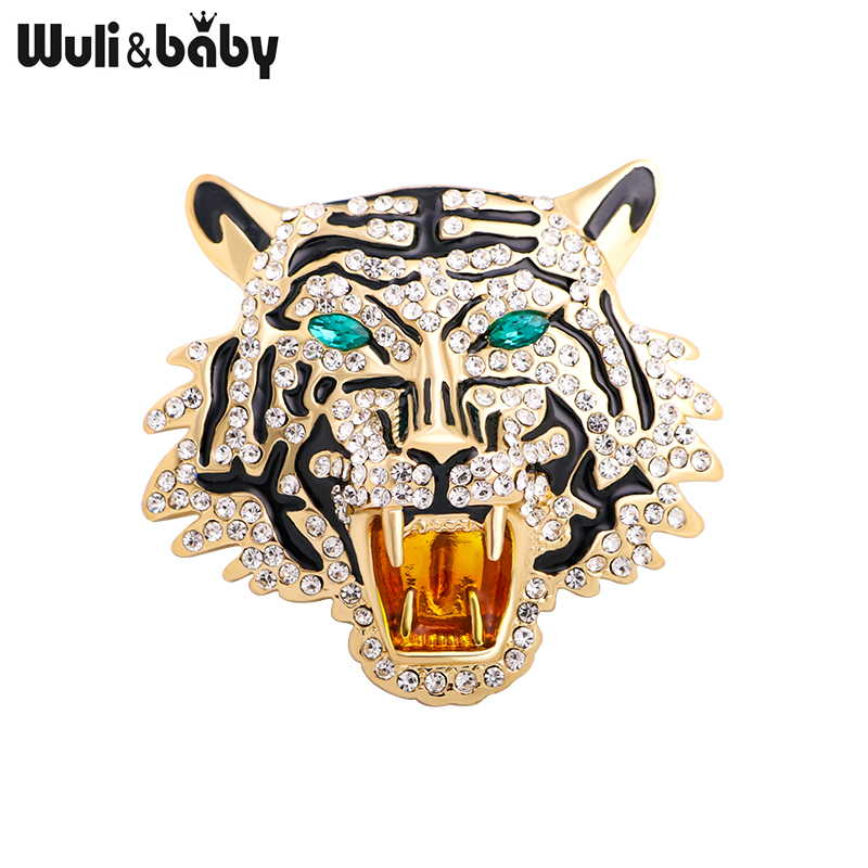 Embroidery Fonts - Wuli&baby Rhinestone Roaring Tiger Brooches Women