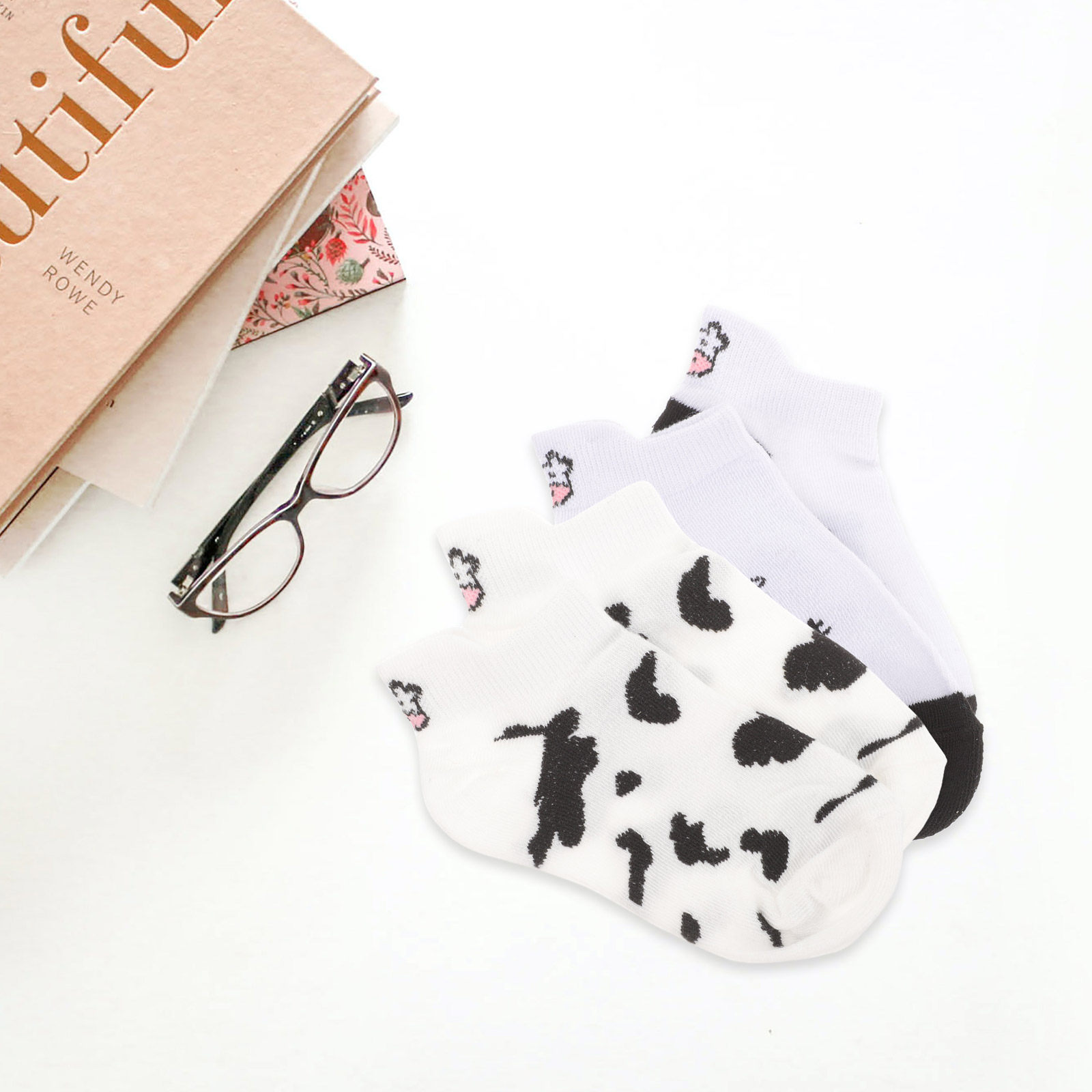 Embroidery Love - 4Pairs Cow Boat Socks Lovely Short