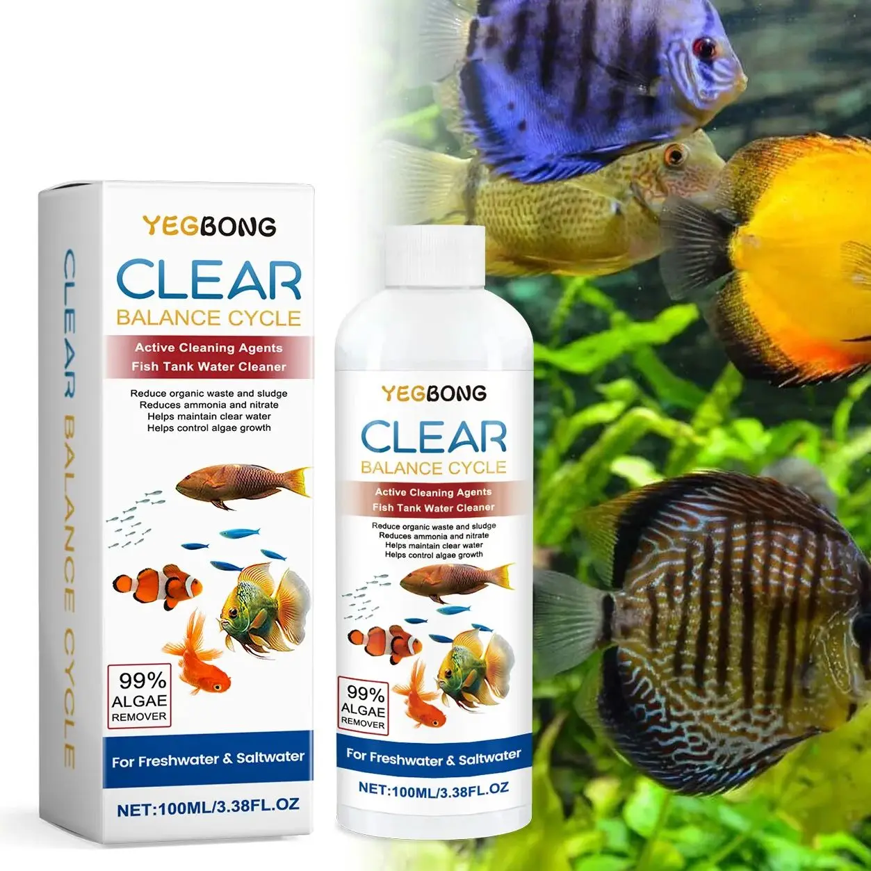 Water Soluble Stabilizer - Algae Remover for Fish Tanks, Clear