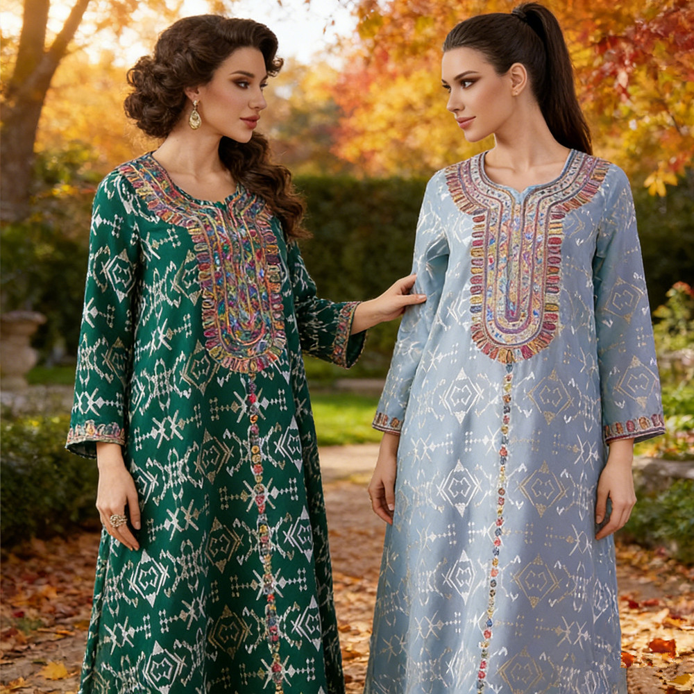 Embroidery Kebaya - Muslim Embroidery Maxi Dress Women Dubai
