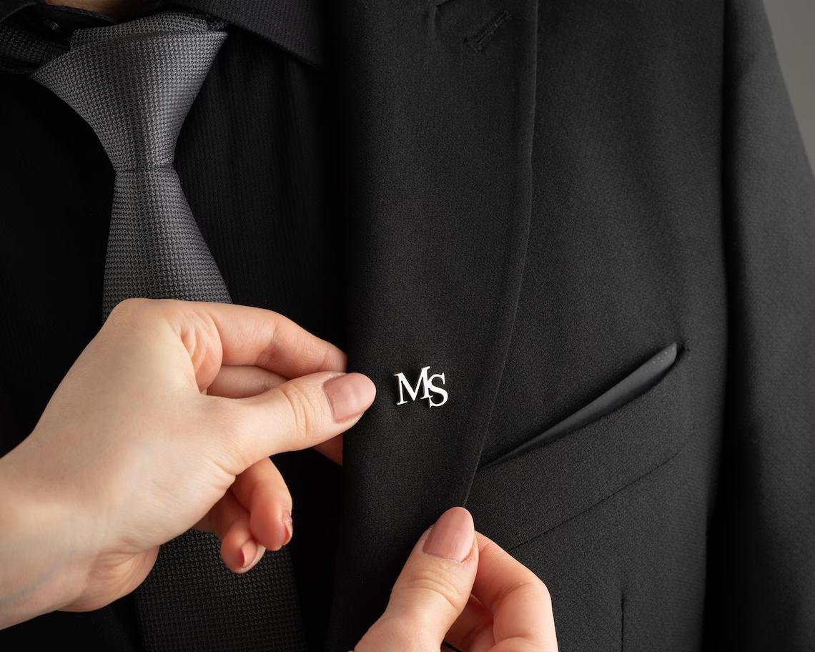 Embroidery Name - Personalized Initials Jacket Lapel Pin Unique
