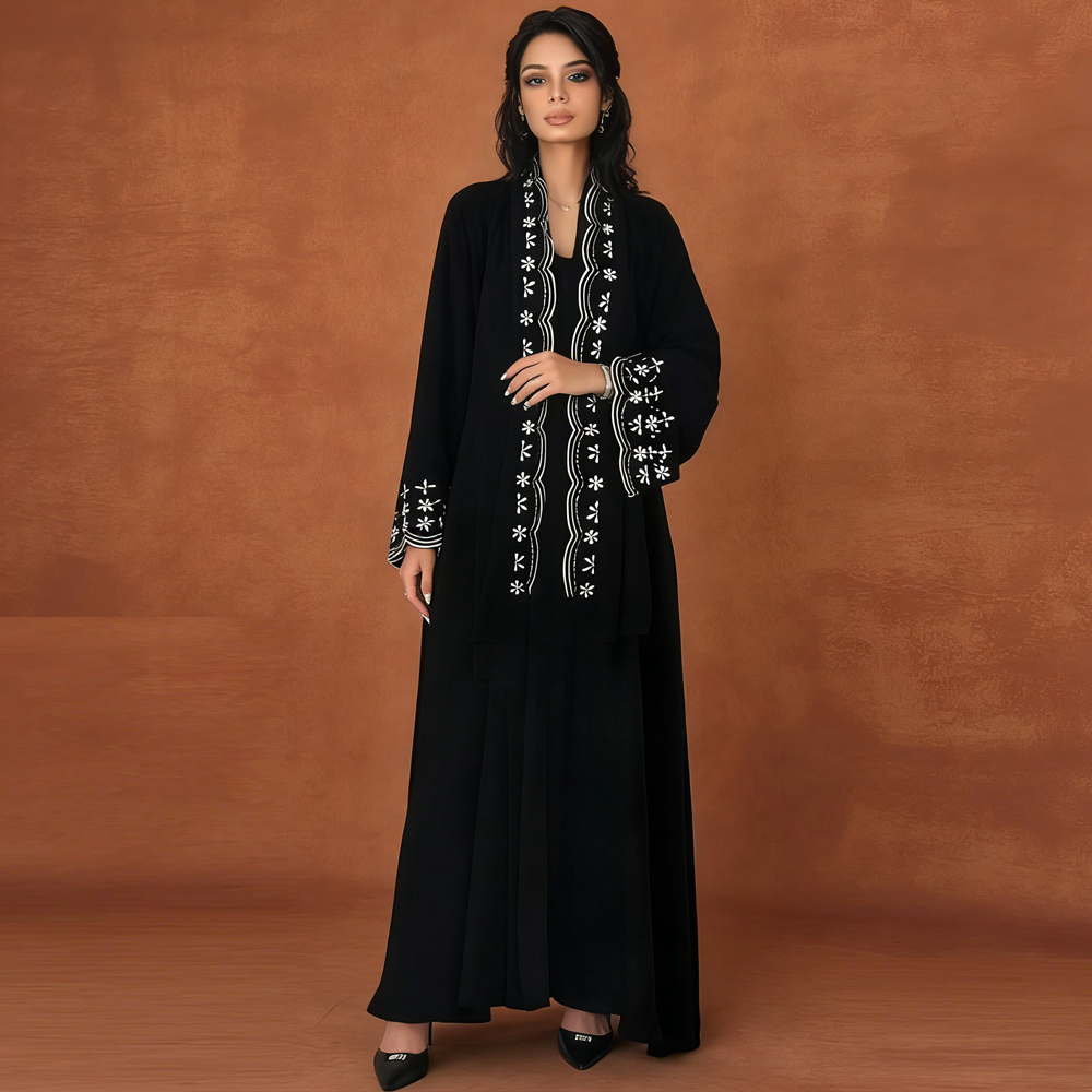 Embroidery Hijab - Ramadan Embroidery Cardigan Modest Muslim Women