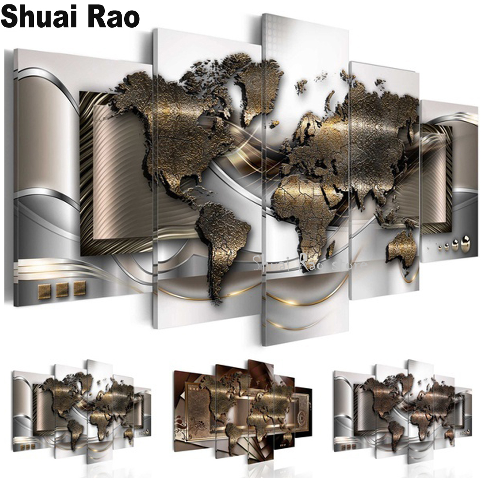 Embroidery World - 5 Panel World Map Modular Diamond