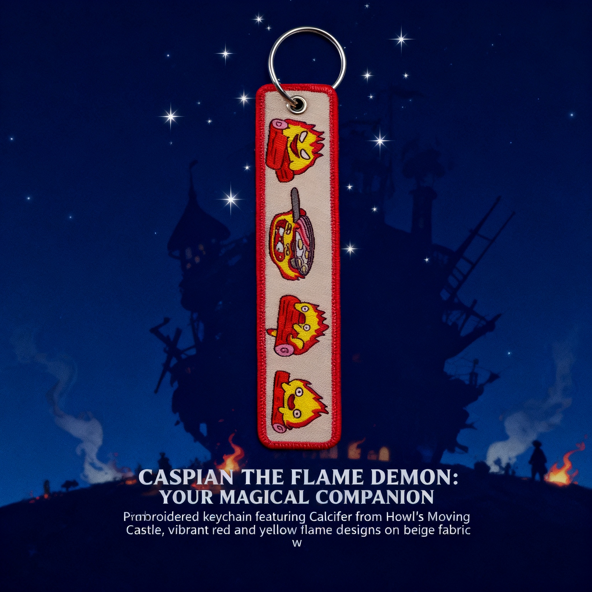 Embroidery Keychain - Anime Fire Embroidery Key Fobs Cute