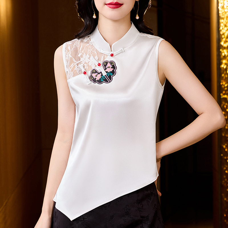 Embroidery Vest - Spirng Summer Silk Stain Women Blouse
