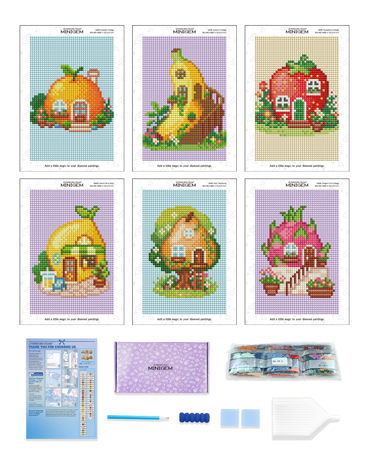Embroidery Uae - Forever Young Minigem 6PCS Fruit Cottage