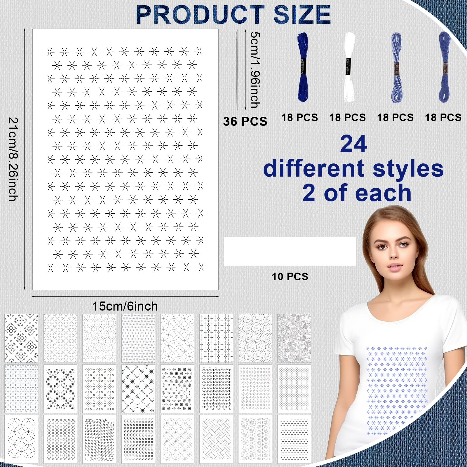Water Soluble Stabilizer - 154pcs Sashiko Embroidery Pattern Set Stabilizers