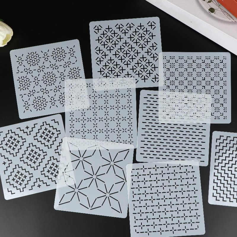 Embroidery Handicraft - NEW 9/32Pc Sashiko Embroidery Template DIY