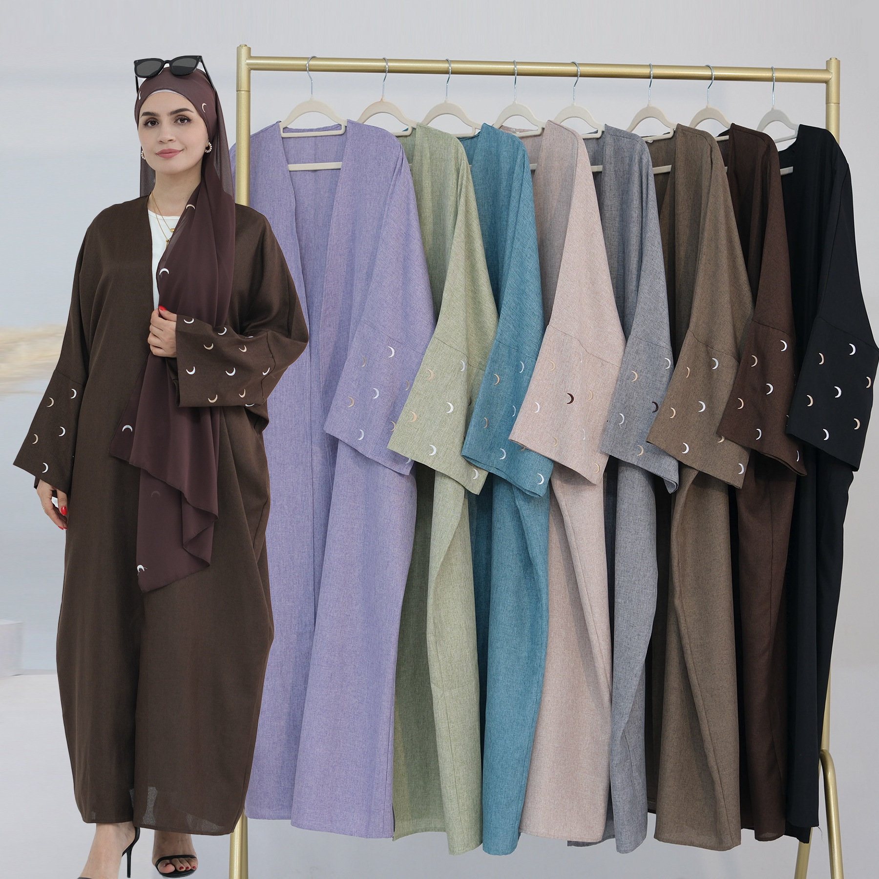 Embroidery Kebaya - Open Abaya Muslim Dress Women Kimono