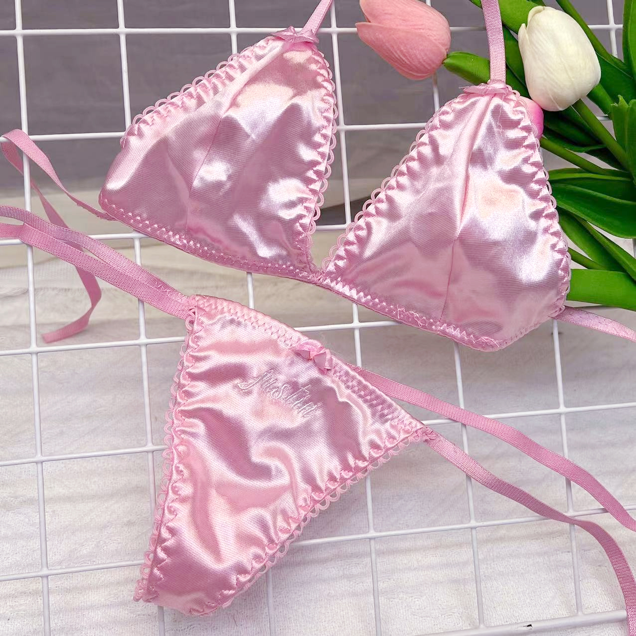 Embroidery Name - Custom Thongs Bra Sets Bikini With