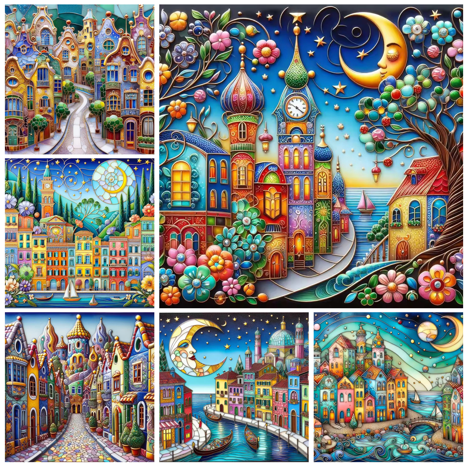 Embroidery World - Whimsical World Town Landscape 5D Full