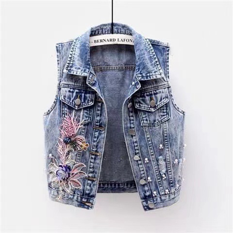 Denim Vest Coat Women Sleevele - Embroidery Vest recensione e prezzo