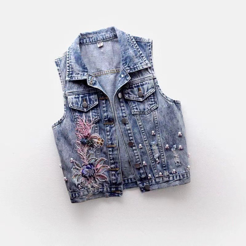 Denim Vest Coat Women Sleevele - Embroidery Vest recensione e prezzo