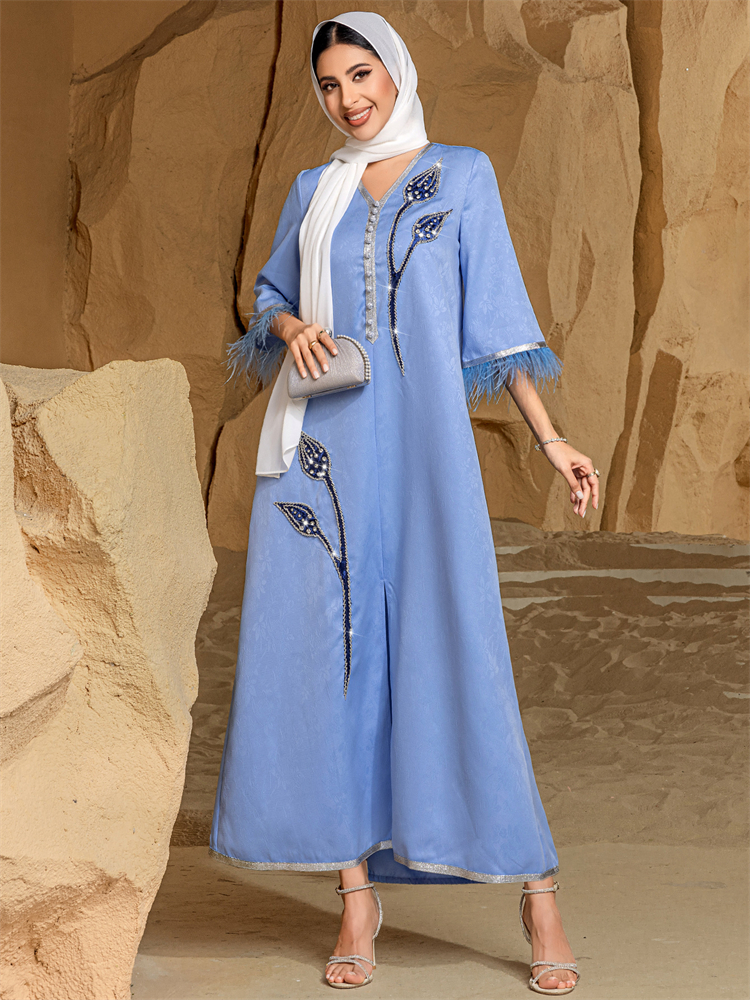 Ramadan Eid Blue Abaya Damen K - Embroidery Kebaya recensione e prezzo