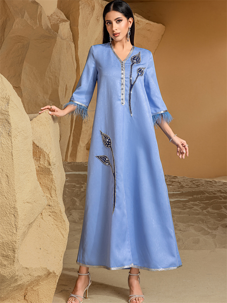 Ramadan Eid Blue Abaya Damen K - Embroidery Kebaya recensione e prezzo