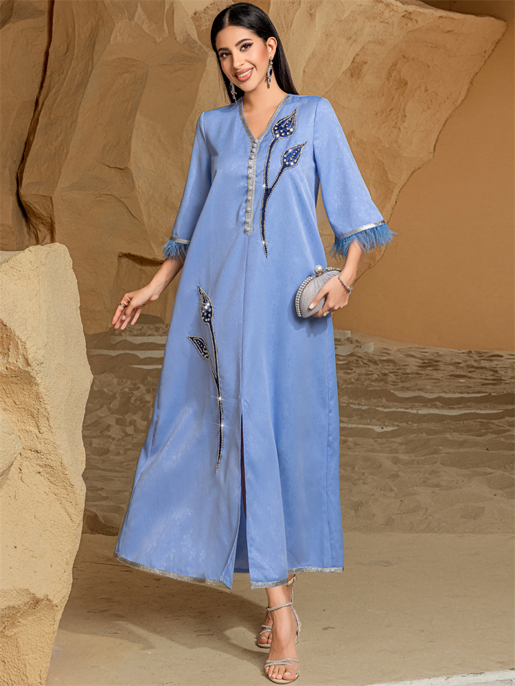 Ramadan Eid Blue Abaya Damen K - Embroidery Kebaya recensione e prezzo
