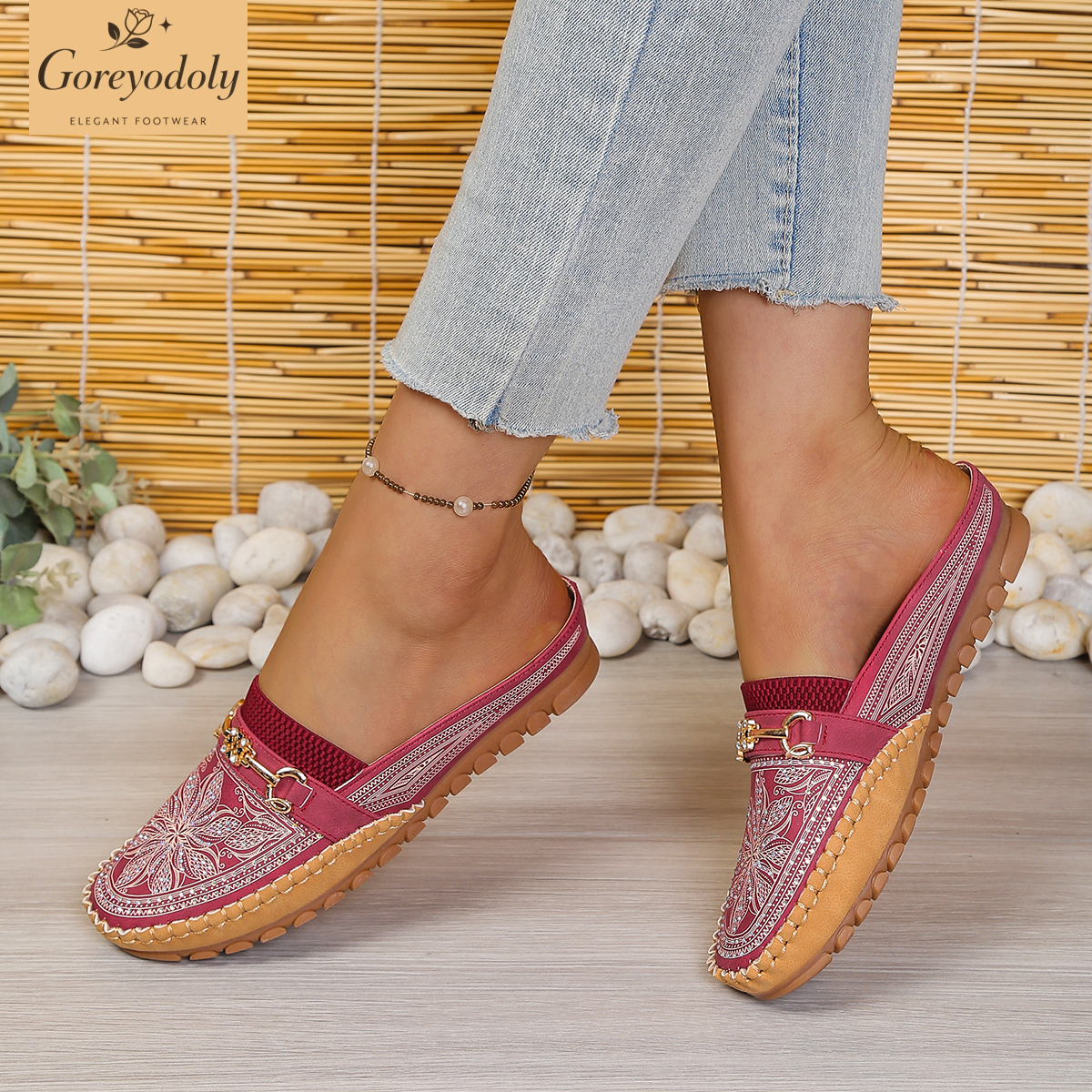 Goreyodoly women mule flats rh - Embroidery Details recensione e prezzo