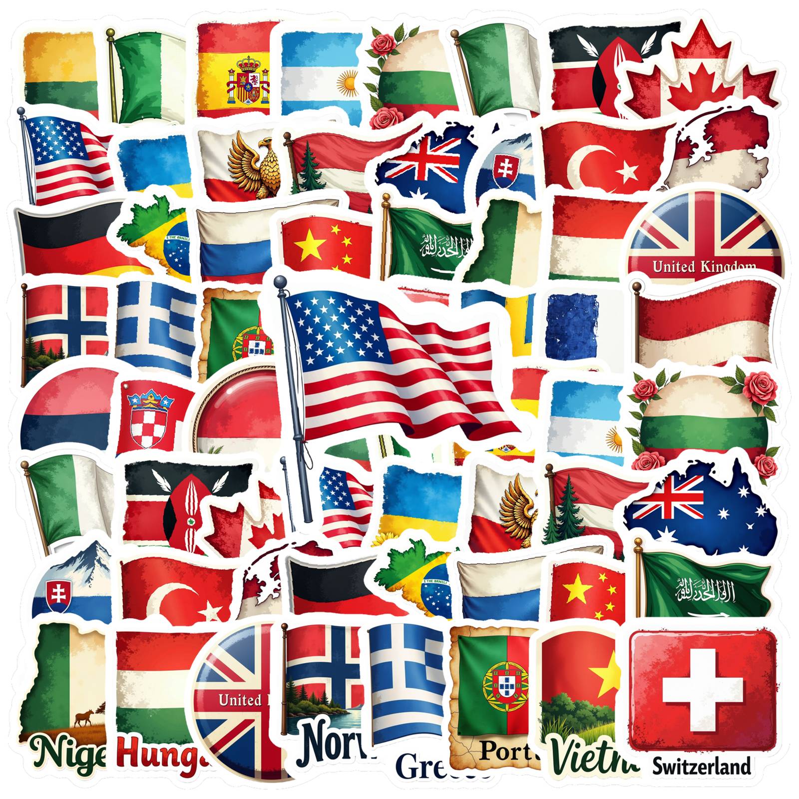 35pcs Country Flag Stickers Wa - Embroidery World recensione e prezzo