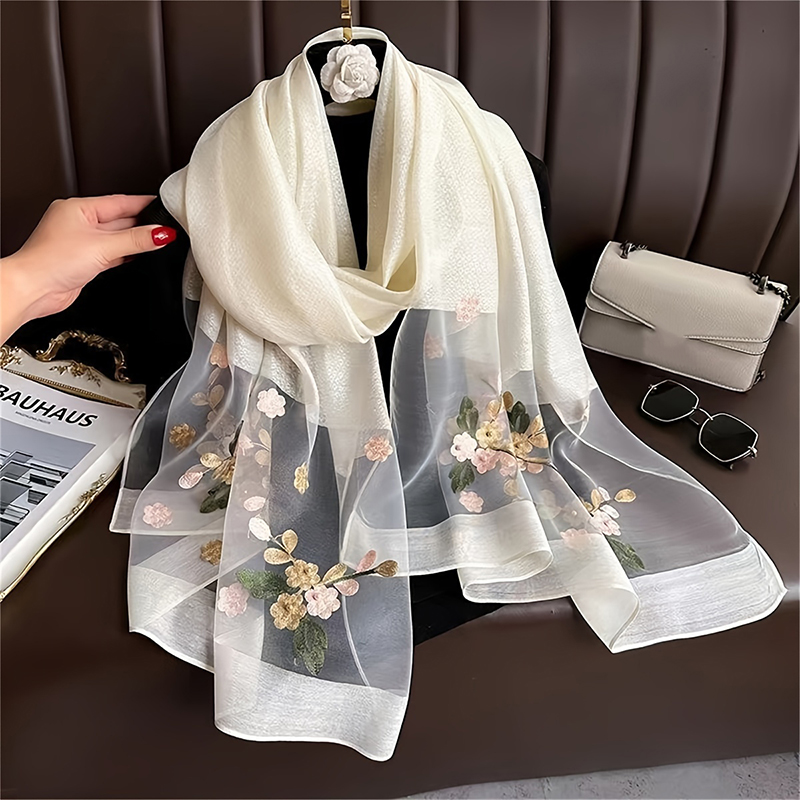 Women Silk Wool Scarf Floral E - Embroidery Hijab recensione e prezzo
