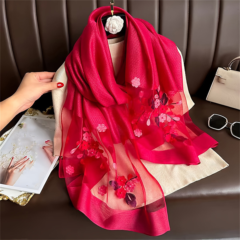 Women Silk Wool Scarf Floral E - Embroidery Hijab recensione e prezzo