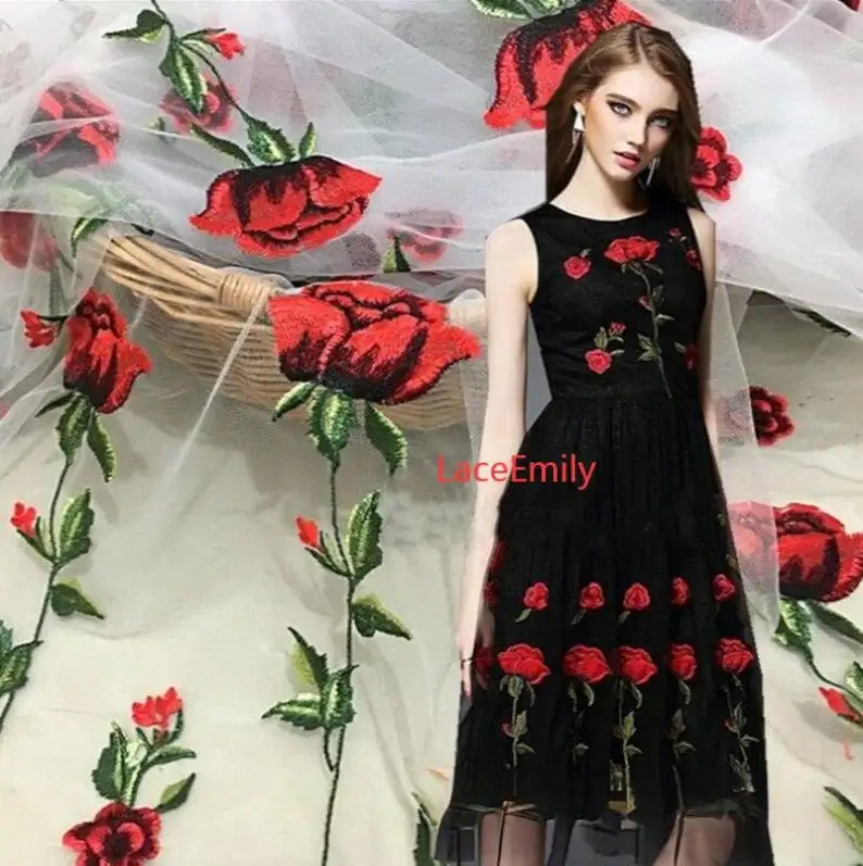 Red Rose Lace Fabric flower em - Embroidery Rose recensione e prezzo
