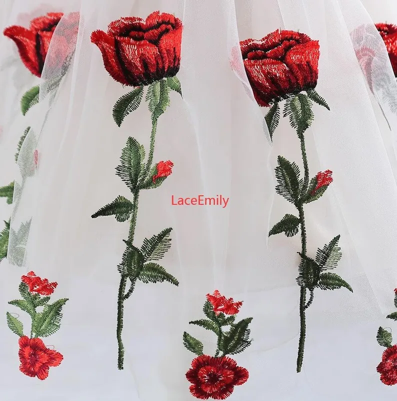 Red Rose Lace Fabric flower em - Embroidery Rose recensione e prezzo