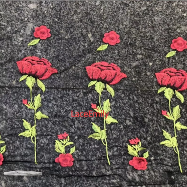 Red Rose Lace Fabric flower em - Embroidery Rose recensione e prezzo
