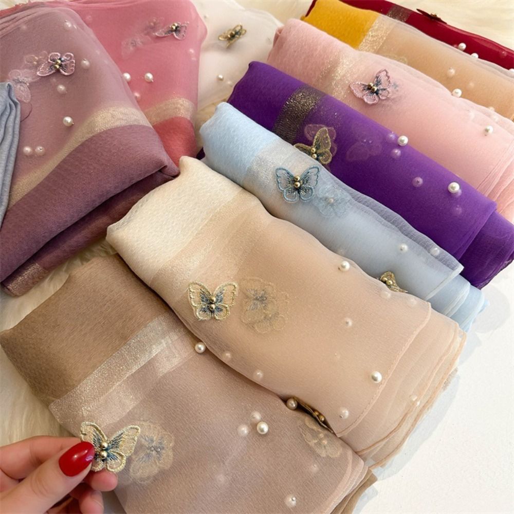 Fashion Thin Silk Scarf Pearl  - Embroidery Hijab recensione e prezzo