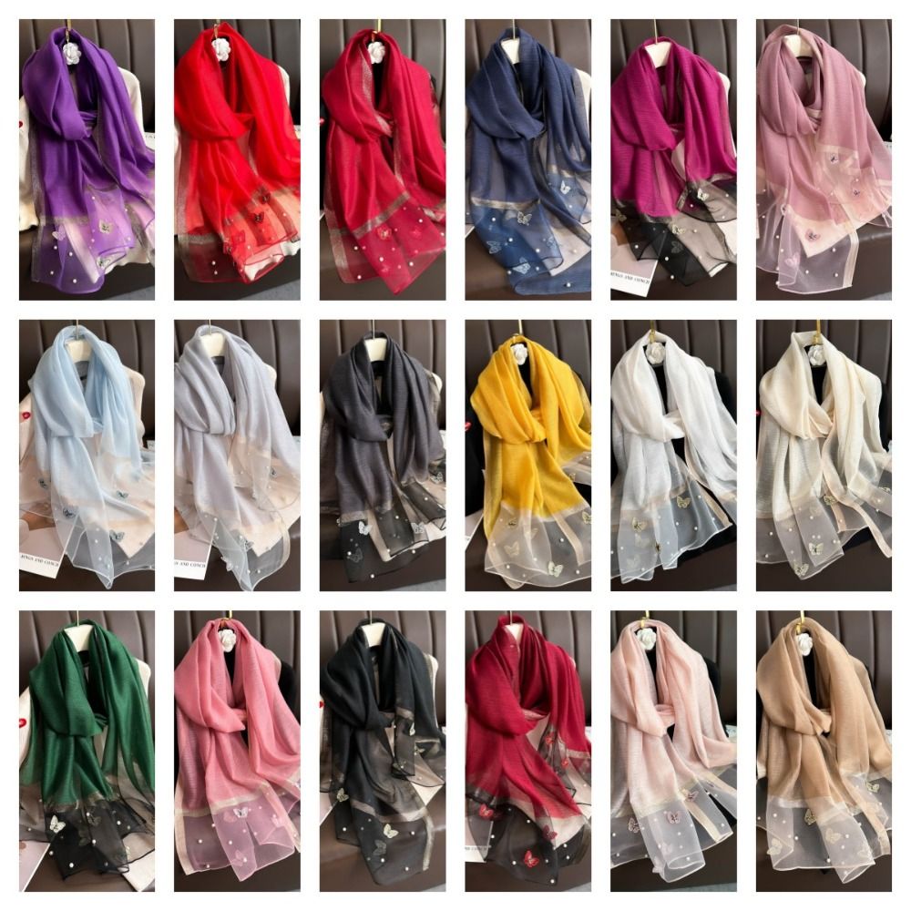 Fashion Thin Silk Scarf Pearl  - Embroidery Hijab recensione e prezzo