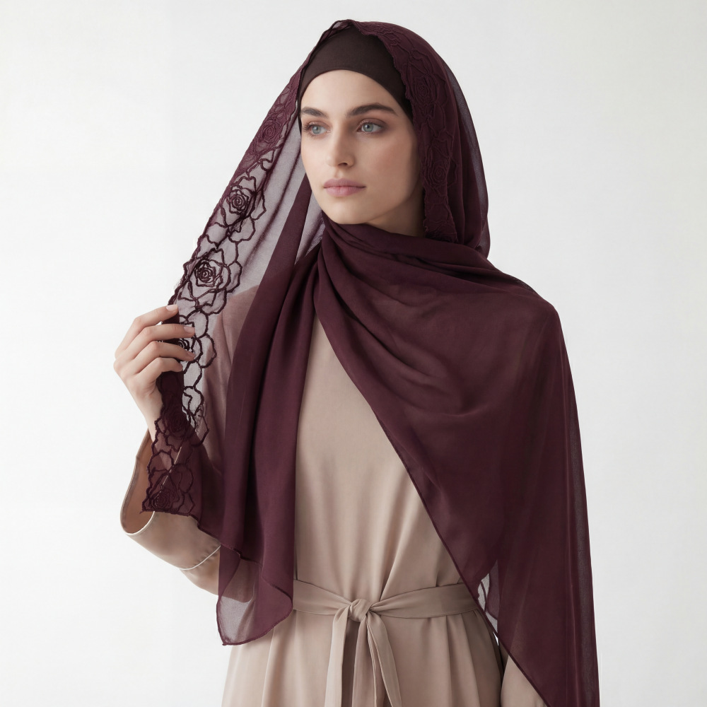 Purple Chiffon Hijab Shawls Wo - Embroidery Hijab recensione e prezzo