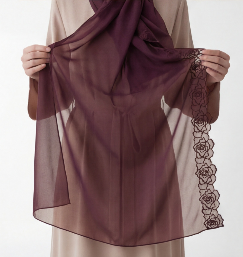 Purple Chiffon Hijab Shawls Wo - Embroidery Hijab recensione e prezzo