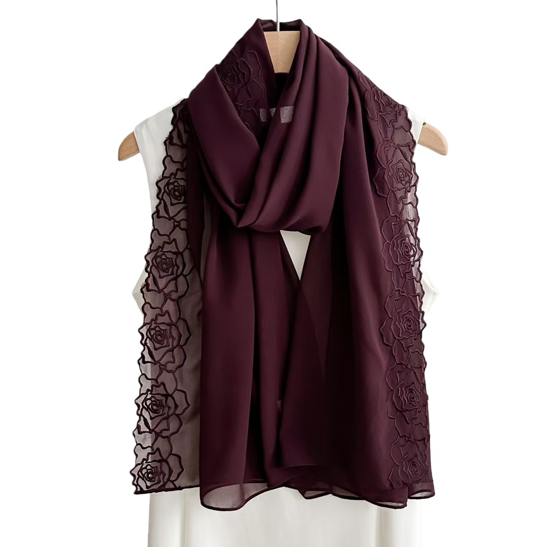 Purple Chiffon Hijab Shawls Wo - Embroidery Hijab recensione e prezzo